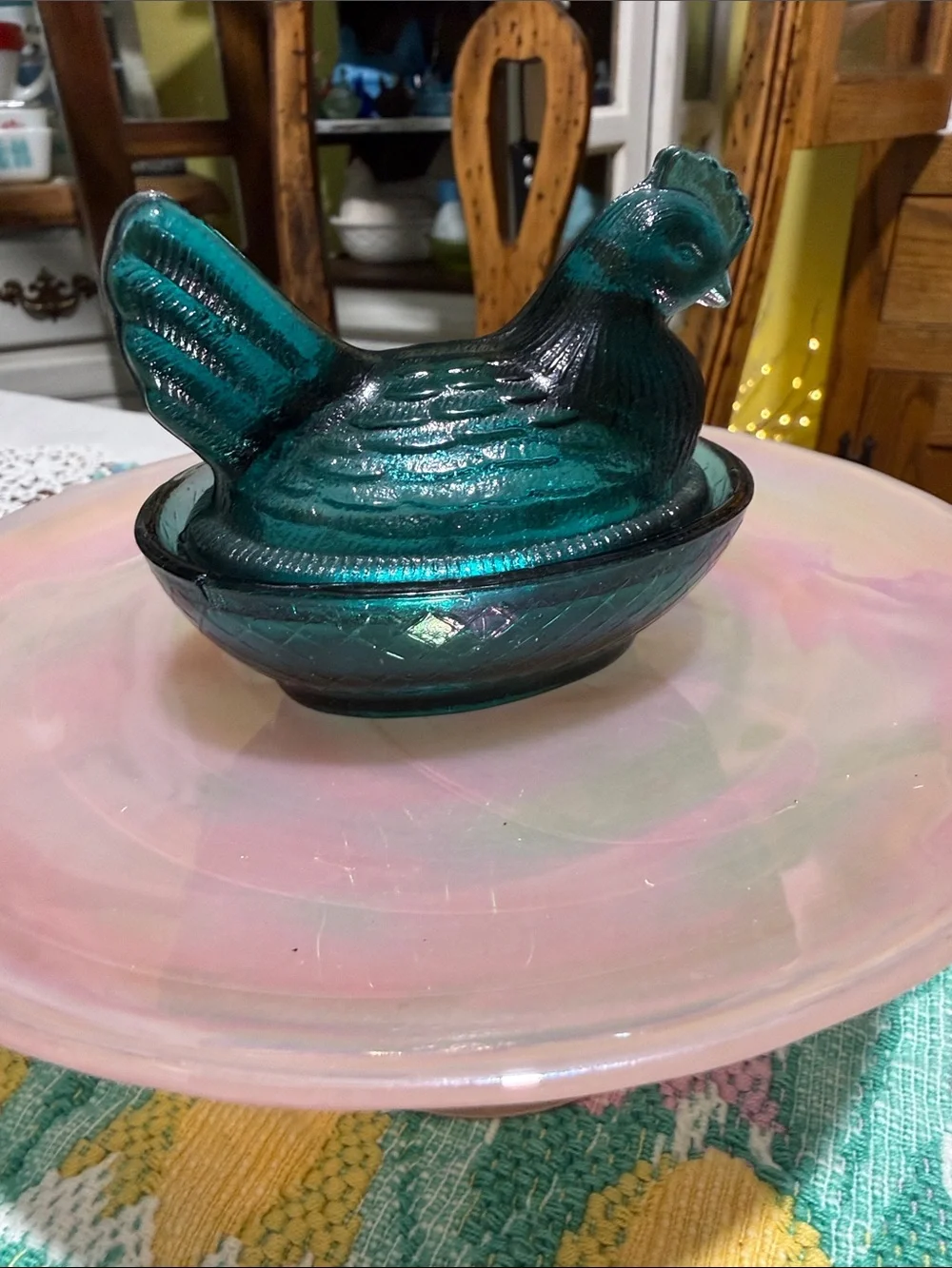Teal Glass Hen on Nest Decorative Dish - Home Accents